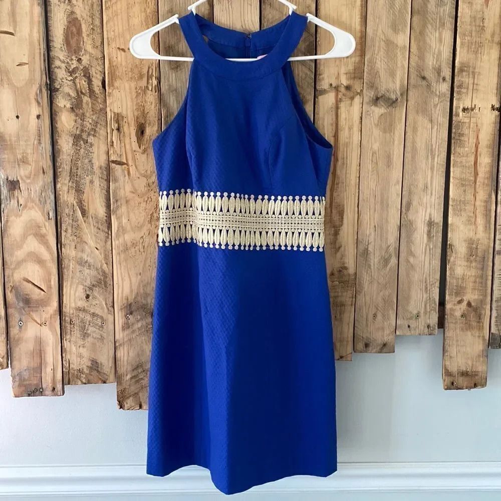 LILLY PULITZER Ashlyn Shift Dress - Blue with Gold Accent - Size 0‎